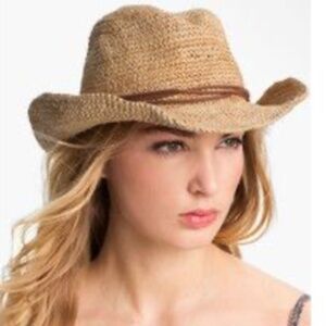 Nordstrom Tarnish Distressed Straw Adjustable Brim Cowboy Hat